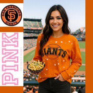 PINK San Francisco Giants Long Sleeve Orange with Splatter Graphics Top (Size M)